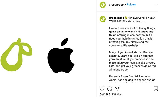 Apple geht in einen Logo-Rechtsstrei mit Prepear